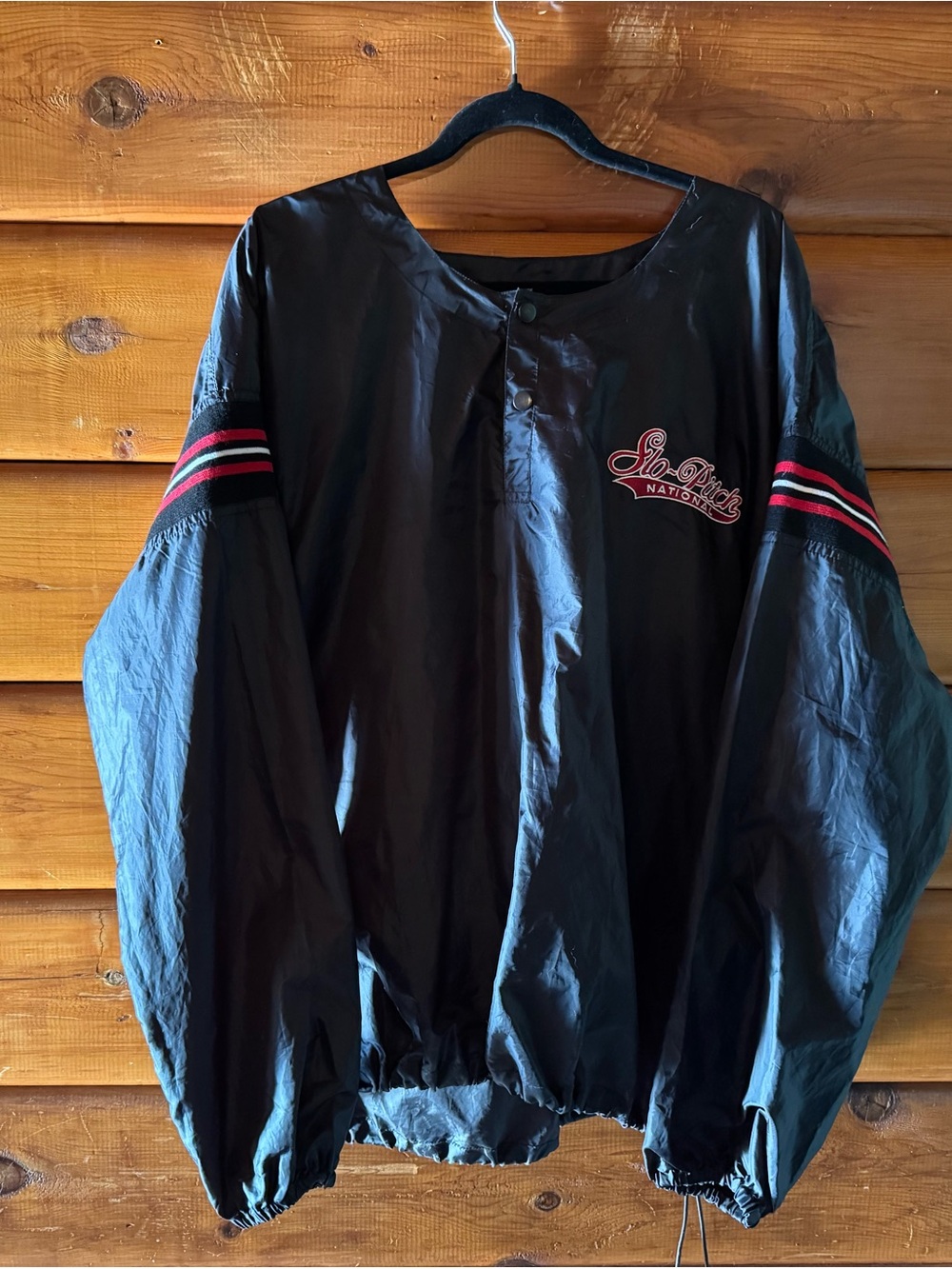 Pro Player Black Pullover Jacket with Red Stripe Sleeve Accents